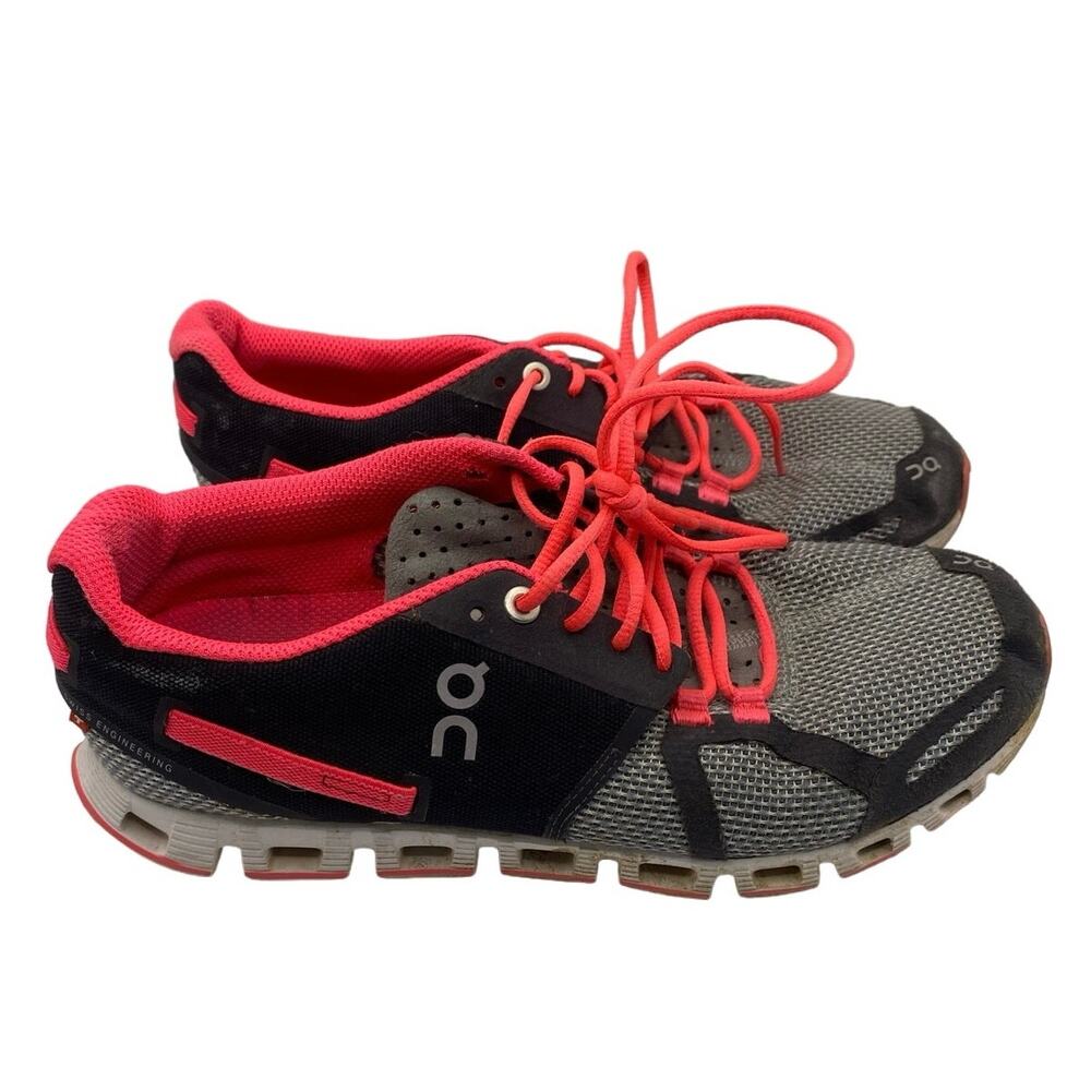 On Running Gray Black Hot Pink Athletic Sneakers
